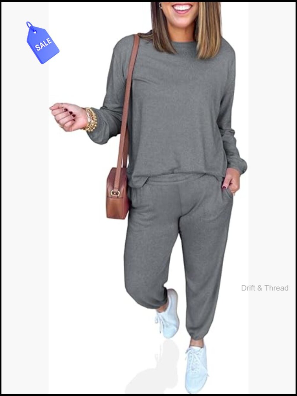 Womens 2 Piece Lounge Set Long Sleeve Crewneck Pullover Sweatshirt Jogger